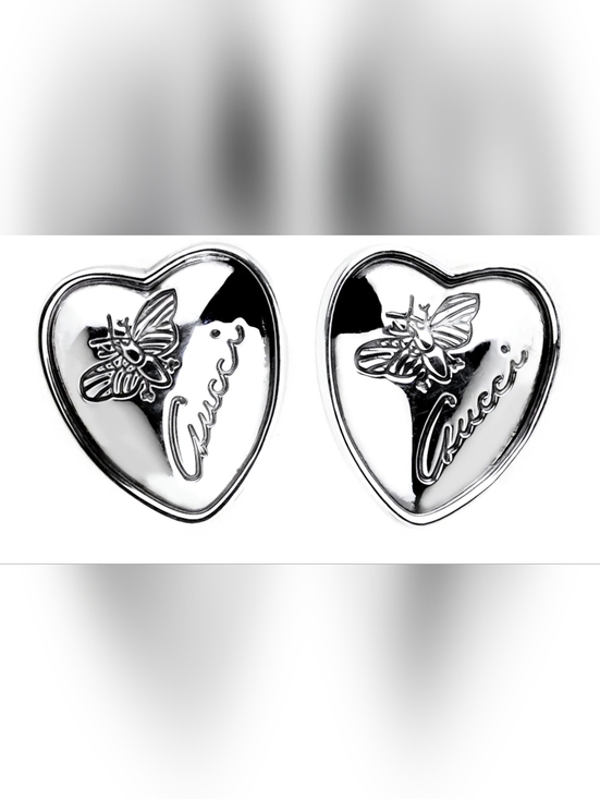 Gucci Jewelry - Gucci Sterling Silver Heart Bee Signature Stud Earrings - Women Jewelry